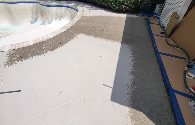 Pool deck concrete overlay slip resistant finish