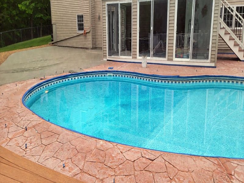 Stamped concrete deck resurfacing pattern finish
