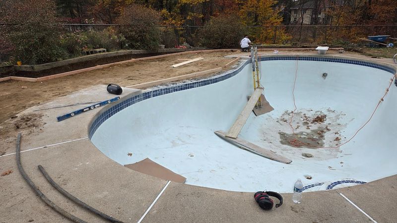 Pool deck extension before and after