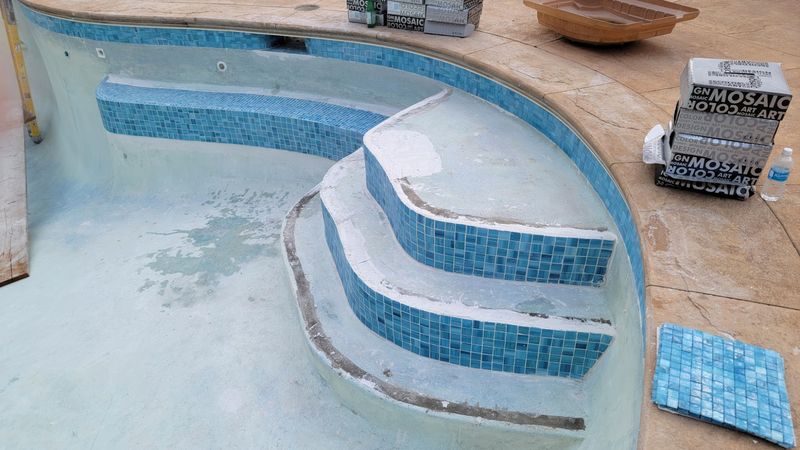 Swimming pool glass mosaic tile detail